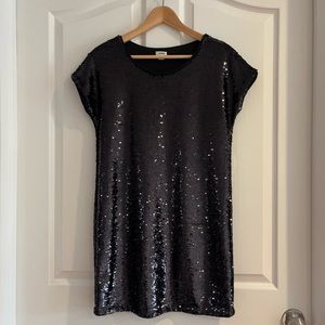 •Garage Women’s Mini Black Sequins Shiny Oversized New Years Party Dress Size XS